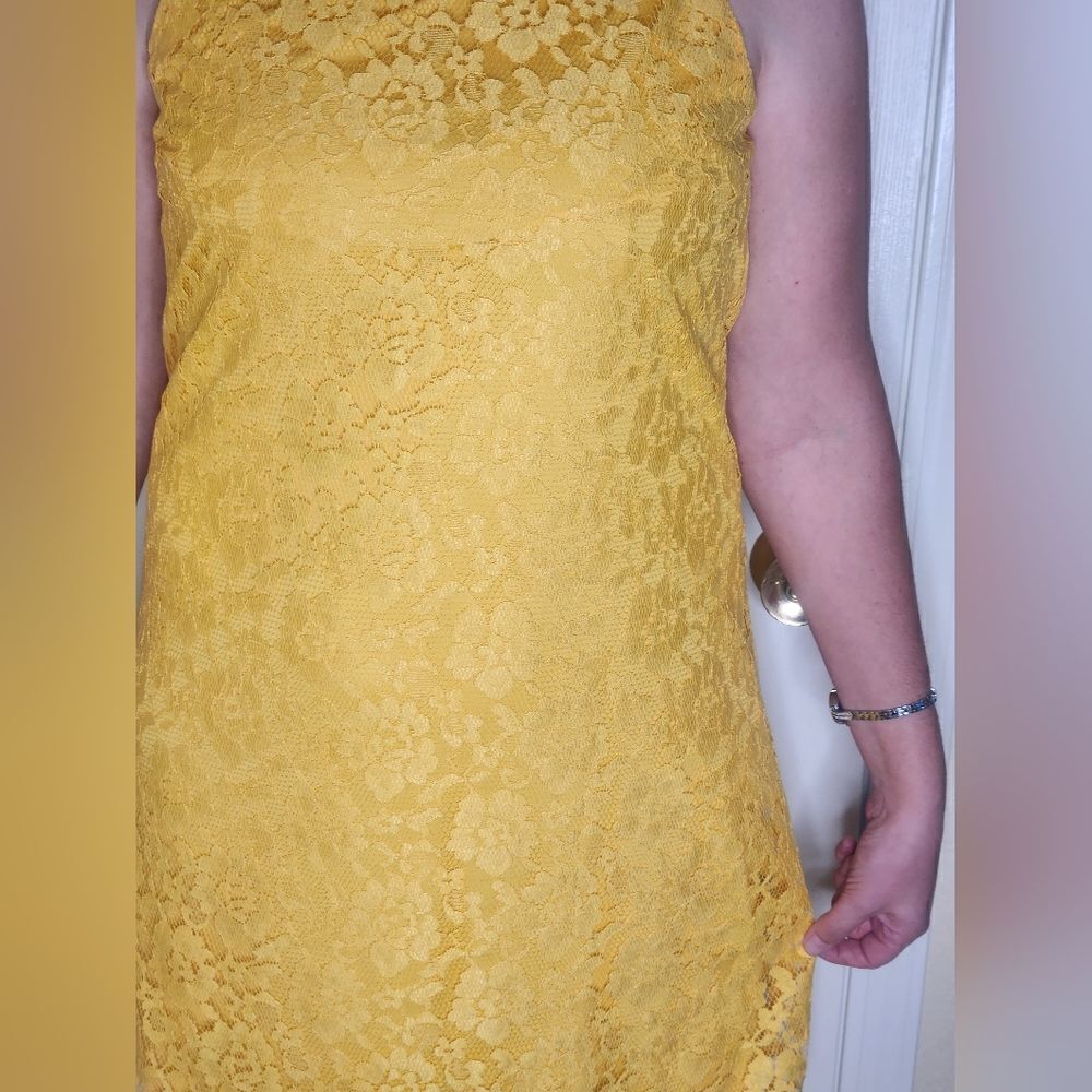 Apt.9 M Yellow Slvless Floral Lace Lined Women’s Knee Length Cocktail Dress - Picture 5 of 8